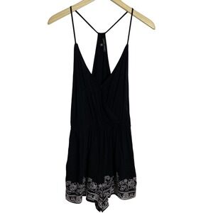 KENDALL & KYLIE Romper‎ Womans M Black Shorts Spaghetti Strap White Embroidery